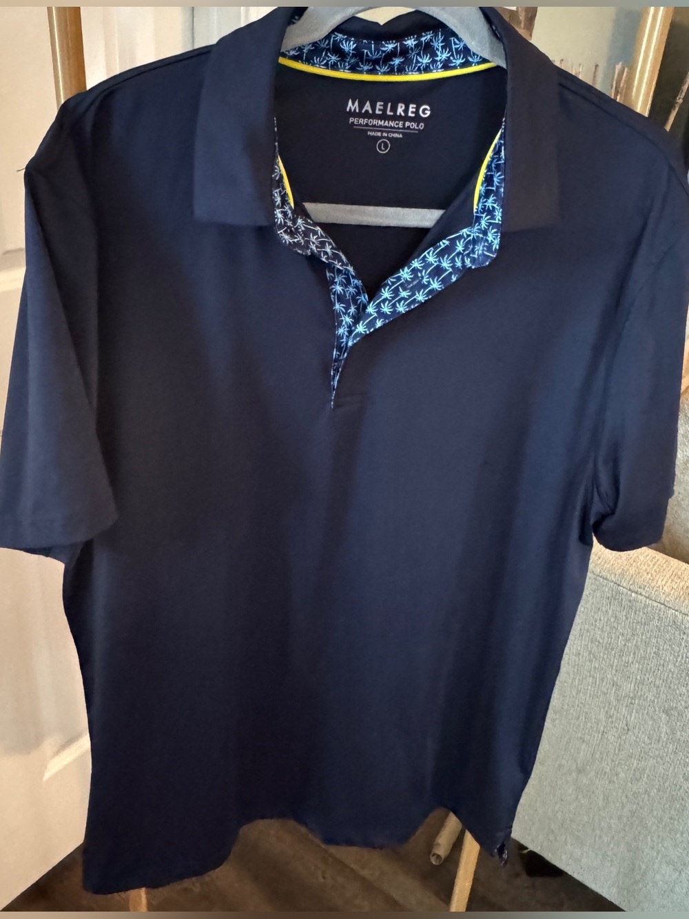 Maelreg Men’s Navy Performance Polo with Patterned Inner Collar